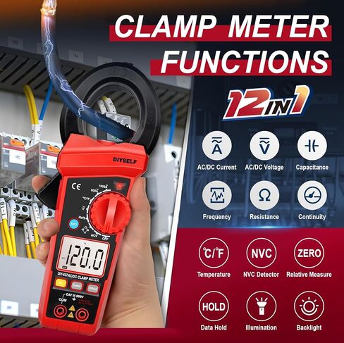 DIYSELF 6000 Counts Digital Clamp Meter, True RMS AC/DC Voltage Tester, Amp Meter Capacitance Meter, Resistance Continuity Tester, Professional Multimeter with Test Leads Pouch and Batteries in Kuwait