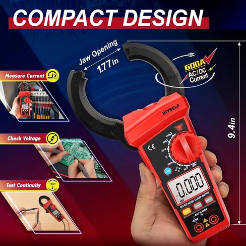 DIYSELF 6000 Counts Digital Clamp Meter, True RMS AC/DC Voltage Tester, Amp Meter Capacitance Meter, Resistance Continuity Tester, Professional Multimeter with Test Leads Pouch and Batteries in Kuwait