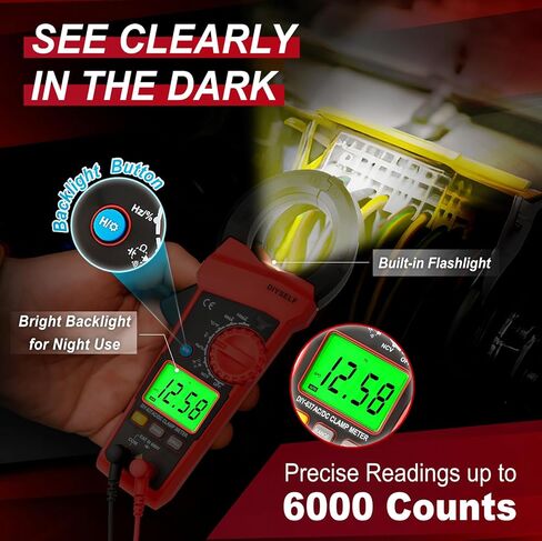 DIYSELF 6000 Counts Digital Clamp Meter, True RMS AC/DC Voltage Tester, Amp Meter Capacitance Meter, Resistance Continuity Tester, Professional Multimeter with Test Leads Pouch and Batteries in Kuwait