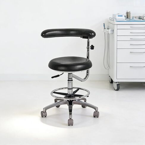 مقعد سرج للأسنان، مقعد مريح قابل للتعديل مع مسند ظهر دوار 360 درجة ومتحرك، ارتفاع قابل للتعديل من جلد البولي يوريثان لطبيب الأسنان والعيادة والمختبر والصالون والاستخدام المنزلي والمكتب (أسود) in Kuwait