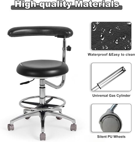 مقعد سرج للأسنان، مقعد مريح قابل للتعديل مع مسند ظهر دوار 360 درجة ومتحرك، ارتفاع قابل للتعديل من جلد البولي يوريثان لطبيب الأسنان والعيادة والمختبر والصالون والاستخدام المنزلي والمكتب (أسود) in Kuwait