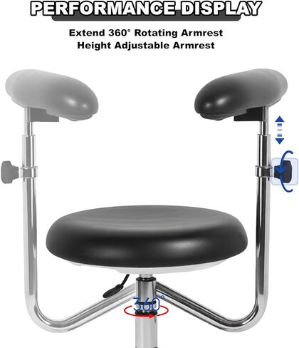 مقعد سرج للأسنان، مقعد مريح قابل للتعديل مع مسند ظهر دوار 360 درجة ومتحرك، ارتفاع قابل للتعديل من جلد البولي يوريثان لطبيب الأسنان والعيادة والمختبر والصالون والاستخدام المنزلي والمكتب (أسود) in Kuwait