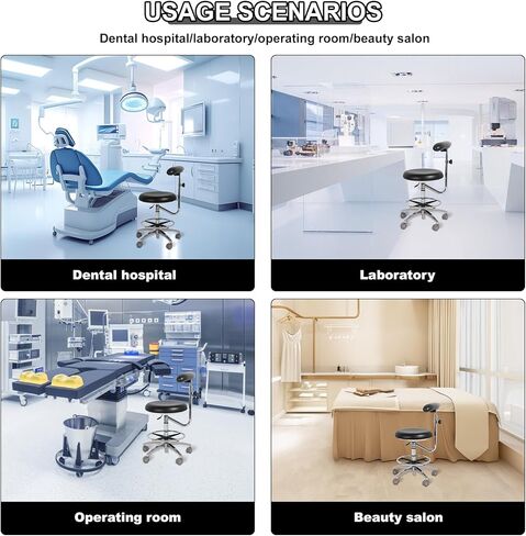 مقعد سرج للأسنان، مقعد مريح قابل للتعديل مع مسند ظهر دوار 360 درجة ومتحرك، ارتفاع قابل للتعديل من جلد البولي يوريثان لطبيب الأسنان والعيادة والمختبر والصالون والاستخدام المنزلي والمكتب (أسود) in Kuwait