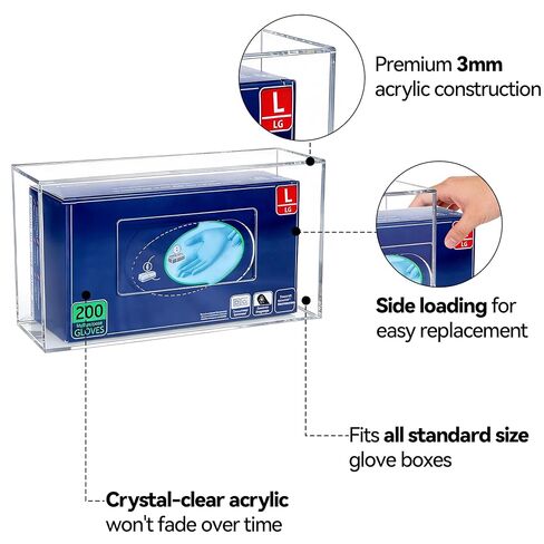 Glove Box Holder Wall Mount, Acrylic Glove Box Organizer, Disposable Rubber Glove Holder for Medical Lab Kitchen, Clear in Kuwait