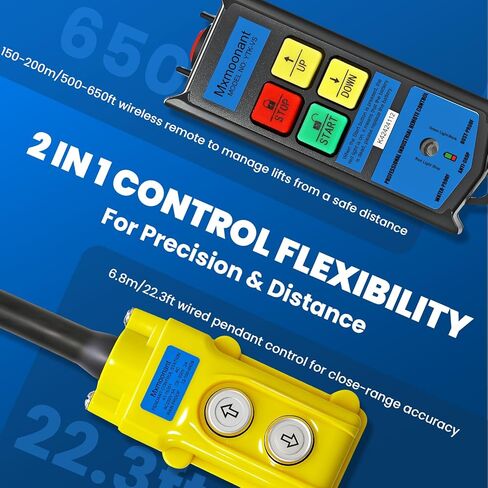 Mxmoonant 2 in 1 Fast Electric Hoist 550lb/250kg, 49ft/15m Lifting Height, Pendant & Remote Control, 19m/min Quick Speed, Double Hook for Garage, Repair Shops, Constructions, Workshops in Kuwait