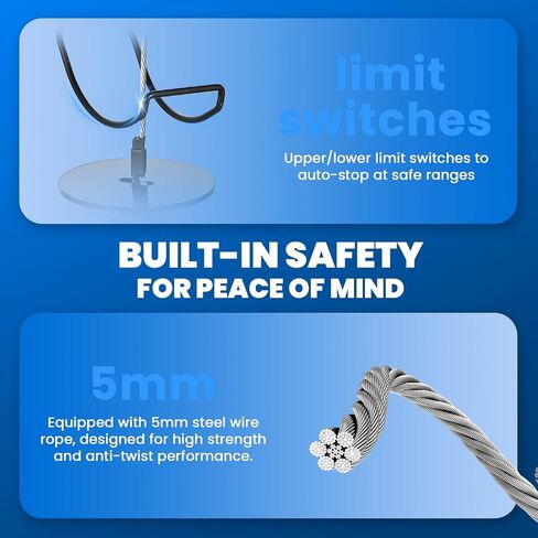 Mxmoonant 2 in 1 Fast Electric Hoist 550lb/250kg, 49ft/15m Lifting Height, Pendant & Remote Control, 19m/min Quick Speed, Double Hook for Garage, Repair Shops, Constructions, Workshops in Kuwait