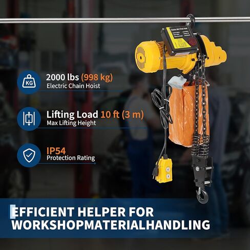Electric Chain Hoist, 2200 lbs/1 ton Capacity, 10 ft Lifting Height, 10 ft/min Speed, 120V, Single Phase Overhead Crane with G100 Chain, 10 ft Wired Remote Control for Garage, Shop, Hotel, Home in Saudi Arabia