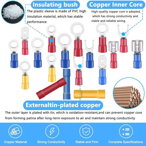150PCS Mixed Quick Disconnect Electrical Insulated Butt Bullet Spade Fork Ring Solderless Crimp Terminals 18 Types Wire Connectors Assortment Kit in Saudi Arabia
