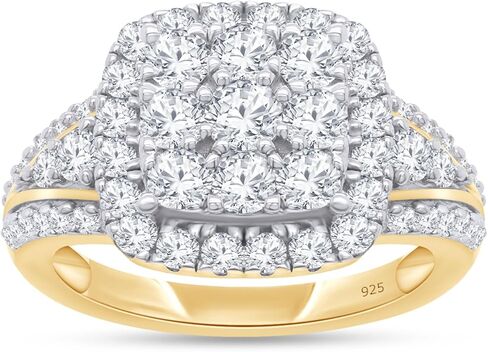 SAVEARTH DIAMONDS 1 1/3 ct. t.w Round Cut Lab Created Moissanite Diamond Halo Cluster Engagement Ring In 14k Gold Over Sterling Silver (G-H Color, VVS1 Clarity, 1.33 Cttw) in Saudi Arabia