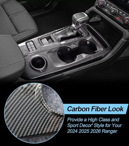 Central Control Gear Shift Panel Trim Cover Compatible with 2024 2025 Ford Ranger Raptor, ABS Carbon Fiber Look Console Gear Shifter Bezel Shift Box Sticker Decorative Cover in Kuwait