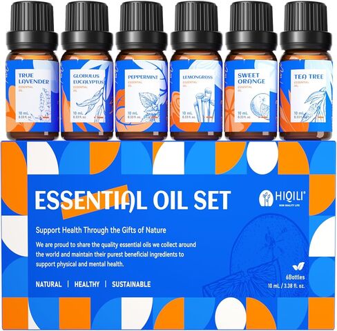 HIQILI Essential Oils Set,Top 16 Organic Aromatherapy Oils for Diffusers for Home,Plant Therapy,Candle Making,Laundry Fragrance,Humidifiers,Skin Care in Kuwait