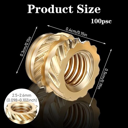 100 قطعة M3 إدراج مترابطة، M3x5x4 مجموعة الحرارة النحاس إدراج 3D الطباعة النحاس المكسرات متري مخرش الجوز، موضوع الإناث مخرش تضمين الحرارة الجوز لمكونات أجزاء الطباعة ثلاثية الأبعاد أجزاء السيارات البلاستيكية in Kuwait