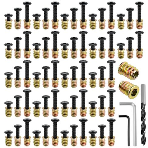 110 Sets M6 Threaded Inserts for Wood | 3 Sizes Inserts (M6x25/32, M6x1-3/16, M6x1-9/16) + M6x19/32 Screw-in Nuts | Drill Bit & 2 Wrenches | for Wooden Projects in Kuwait