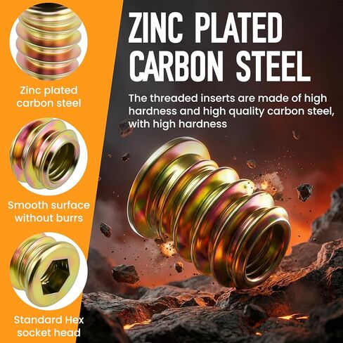 110 Sets M6 Threaded Inserts for Wood | 3 Sizes Inserts (M6x25/32, M6x1-3/16, M6x1-9/16) + M6x19/32 Screw-in Nuts | Drill Bit & 2 Wrenches | for Wooden Projects in Kuwait