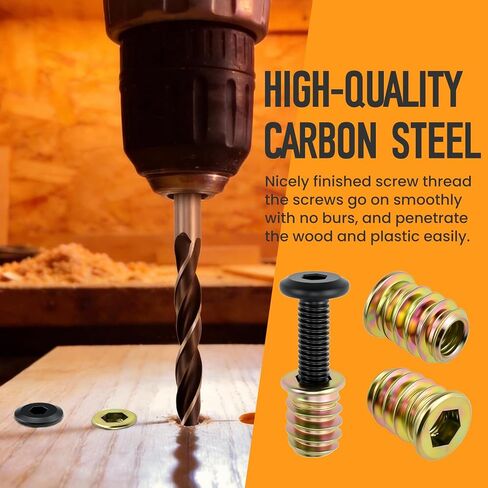 110 Sets M6 Threaded Inserts for Wood | 3 Sizes Inserts (M6x25/32, M6x1-3/16, M6x1-9/16) + M6x19/32 Screw-in Nuts | Drill Bit & 2 Wrenches | for Wooden Projects in Kuwait