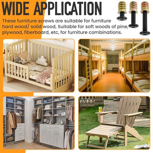 110 Sets M6 Threaded Inserts for Wood | 3 Sizes Inserts (M6x25/32, M6x1-3/16, M6x1-9/16) + M6x19/32 Screw-in Nuts | Drill Bit & 2 Wrenches | for Wooden Projects in Kuwait