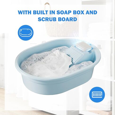 Washboard, Washboard Basin Laundry Convenient Multifunction Portable Wash Tub Scrub Board(Blue) in Saudi Arabia