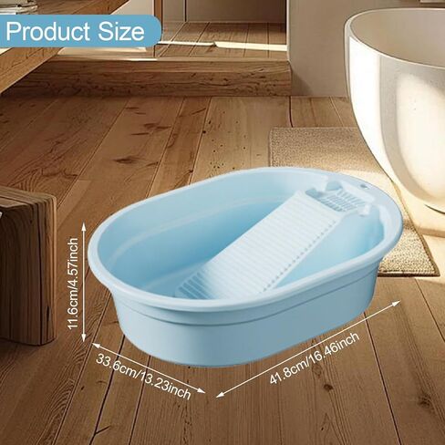 Washboard, Washboard Basin Laundry Convenient Multifunction Portable Wash Tub Scrub Board(Blue) in Saudi Arabia