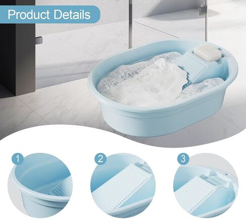 Washboard, Washboard Basin Laundry Convenient Multifunction Portable Wash Tub Scrub Board(Blue) in Saudi Arabia