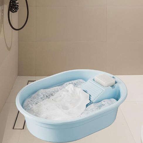 Washboard, Washboard Basin Laundry Convenient Multifunction Portable Wash Tub Scrub Board(Blue) in Saudi Arabia