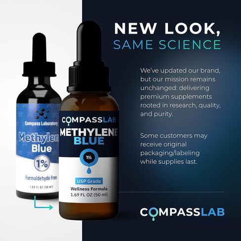 Compass Laboratory Methylene Blue 1% Solution | USP-Grade Research Formula | Premium Purity, Practitioner-Directed Use | 50 mL Amber Glass Dropper Bottle | Made in USA in Kuwait