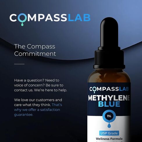 Compass Laboratory Methylene Blue 1% Solution | USP-Grade Research Formula | Premium Purity, Practitioner-Directed Use | 50 mL Amber Glass Dropper Bottle | Made in USA in Kuwait