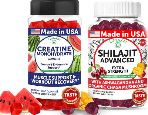 Lunakai USA Made Creatine & Shilajit Gummies Bundle – Recovery & Wellness Support – 60 Non-GMO Gummies Each in Kuwait