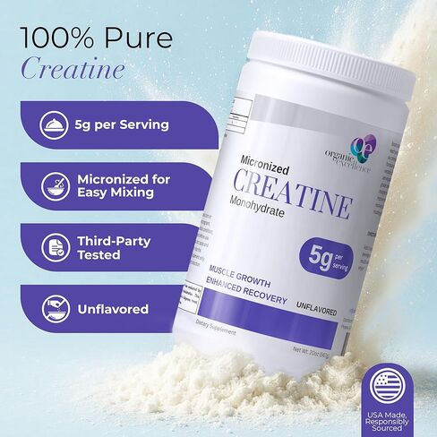 أورجانيك إكسيلانس كرياتين مونوهيدرات - مسحوق كرياتين ميكروني لنمو العضلات وقوتها واستعادتها - بدون نكهة، 115 حصة in Kuwait
