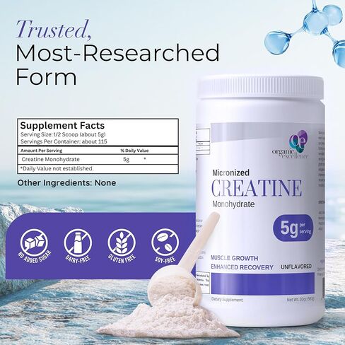 أورجانيك إكسيلانس كرياتين مونوهيدرات - مسحوق كرياتين ميكروني لنمو العضلات وقوتها واستعادتها - بدون نكهة، 115 حصة in Kuwait