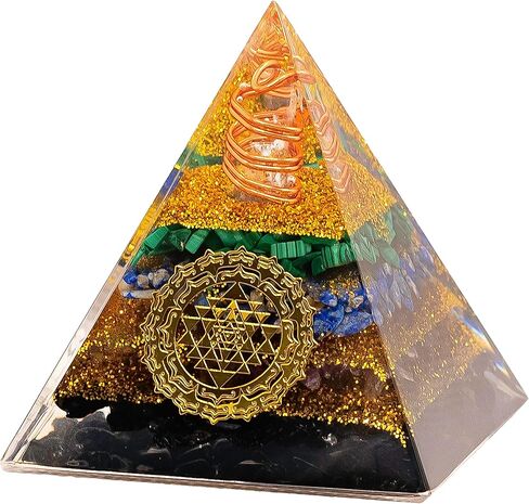 Orgone Pyramid Charged for Wealth, Happiness, and Good Fortune, Genuine Crystals and Healing Stones, Malachite, Lapis Lazuli, Amethyst, orgonite Chakra Pyramid Crystal, Energy Generator (Tourmaline) in Saudi Arabia