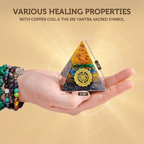 Orgone Pyramid Charged for Wealth, Happiness, and Good Fortune, Genuine Crystals and Healing Stones, Malachite, Lapis Lazuli, Amethyst, orgonite Chakra Pyramid Crystal, Energy Generator (Tourmaline) in Saudi Arabia