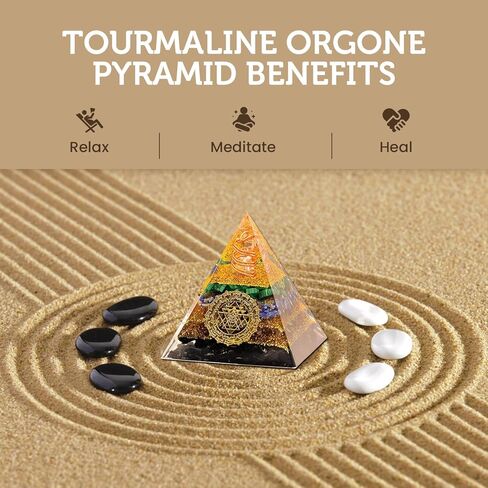Orgone Pyramid Charged for Wealth, Happiness, and Good Fortune, Genuine Crystals and Healing Stones, Malachite, Lapis Lazuli, Amethyst, orgonite Chakra Pyramid Crystal, Energy Generator (Tourmaline) in Saudi Arabia