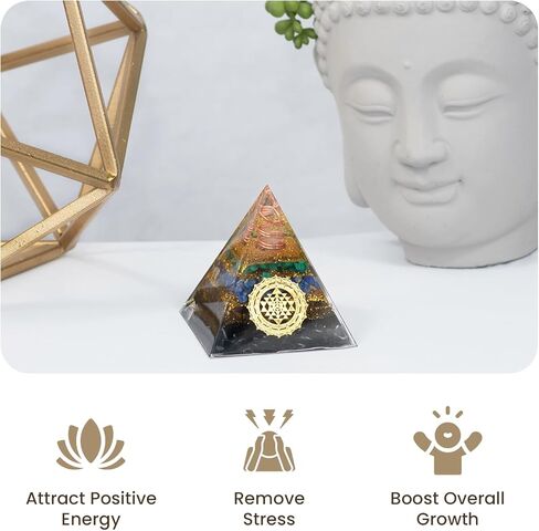 Orgone Pyramid Charged for Wealth, Happiness, and Good Fortune, Genuine Crystals and Healing Stones, Malachite, Lapis Lazuli, Amethyst, orgonite Chakra Pyramid Crystal, Energy Generator (Tourmaline) in Saudi Arabia