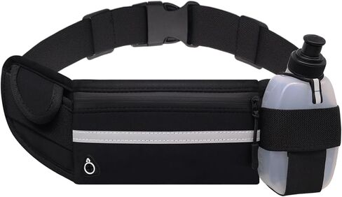 Running Belt with Water Bottle Holder, Black Fanny Pack for Men Women Kids Fit Hydration Hiking Waist Pack Runners Workout GYM Walking Sports Travel, Slim Waist Bag for Phone Keys Carry Pouch in Kuwait