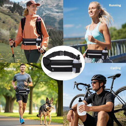 Running Belt with Water Bottle Holder, Black Fanny Pack for Men Women Kids Fit Hydration Hiking Waist Pack Runners Workout GYM Walking Sports Travel, Slim Waist Bag for Phone Keys Carry Pouch in Kuwait