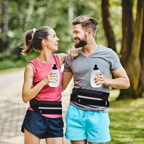 Running Belt with Water Bottle Holder, Black Fanny Pack for Men Women Kids Fit Hydration Hiking Waist Pack Runners Workout GYM Walking Sports Travel, Slim Waist Bag for Phone Keys Carry Pouch in Kuwait