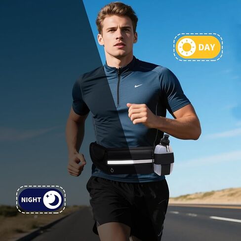 Running Belt with Water Bottle Holder, Black Fanny Pack for Men Women Kids Fit Hydration Hiking Waist Pack Runners Workout GYM Walking Sports Travel, Slim Waist Bag for Phone Keys Carry Pouch in Kuwait