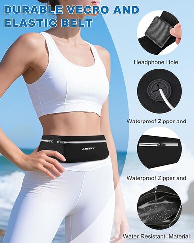 حزام الجري النحيف - حزمة فاني للجري بثلاثة جيوب، حقيبة خصر مقاومة للعرق قابلة للتعديل للرجال والنساء، حامل هاتف للياقة البدنية للتمارين الرياضية يناسب جميع الهواتف - حزام سباق الماراثون للركض in Kuwait