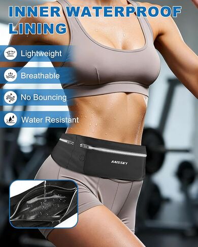 حزام الجري النحيف - حزمة فاني للجري بثلاثة جيوب، حقيبة خصر مقاومة للعرق قابلة للتعديل للرجال والنساء، حامل هاتف للياقة البدنية للتمارين الرياضية يناسب جميع الهواتف - حزام سباق الماراثون للركض in Kuwait