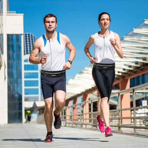 حزام الجري النحيف - حزمة فاني للجري بثلاثة جيوب، حقيبة خصر مقاومة للعرق قابلة للتعديل للرجال والنساء، حامل هاتف للياقة البدنية للتمارين الرياضية يناسب جميع الهواتف - حزام سباق الماراثون للركض in Kuwait