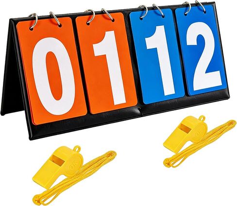 لوحة نتائج قابلة للطي لسطح المكتب مكونة من 4 أرقام مع صافرتين ممتازتين وواقيات للفم - مثالية لكرة السلة والتنس وكرة الريشة والتسجيل في الرياضات المتعددة in Kuwait