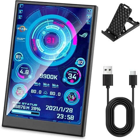 3.5 Inch IPS USB Mini Screen No Installation AIDA64 Pc Case Screen Computer Temp Monitor PC Temperature Display with Stand, USB Cable, Manual (1Pcs,White) in Saudi Arabia