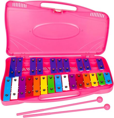 إكسيليفون جلوكنسبيل - 25 مفاتيح معدنية ملونة مع مطارق، آلة موسيقية تعليمية إيقاعية، وردي in Kuwait