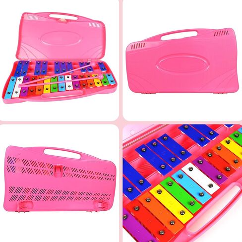 إكسيليفون جلوكنسبيل - 25 مفاتيح معدنية ملونة مع مطارق، آلة موسيقية تعليمية إيقاعية، وردي in Kuwait