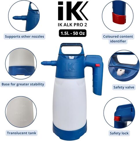IK ALK Pro 2 - بخاخ احترافي للقلويات والكحوليات والكيتونات - بخاخ مضخة 50 أونصة - فوهة قابلة للتعديل، قفل أمان، خزان شفاف - مثالي للتنظيف والتطهير in Kuwait