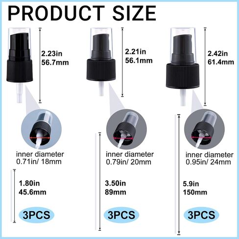 9 Pcs Spray Tops for Bottles, 3 Sizes Spray Bottle Top, Spray Nozzle for Bottles, Spray Bottle Nozzle for Essential Oil, Cleaning Solutions - Black (18/410, 20/410, 24/410) in Kuwait