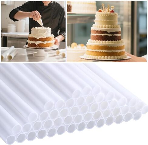 YAOSHENG ﻿قضبان أوتاد الكيك البلاستيكية البيضاء لدعم الكعك المتدرج والتراص - أوتاد دعم الكيك المستديرة (5 قطع، 0.47 * 9.45 بوصة) in Kuwait
