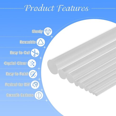 8 قطع من قضبان الأوتاد المصنوعة من الأكريليك الشفاف، قطر 5/16 بوصة، عصي أكريليك 12 بوصة، قضبان بلاستيكية للحرف اليدوية المصنوعة يدويًا، أعواد تزيين الكعك، ستائر نباتية - 8 مم × 305 مم in Kuwait
