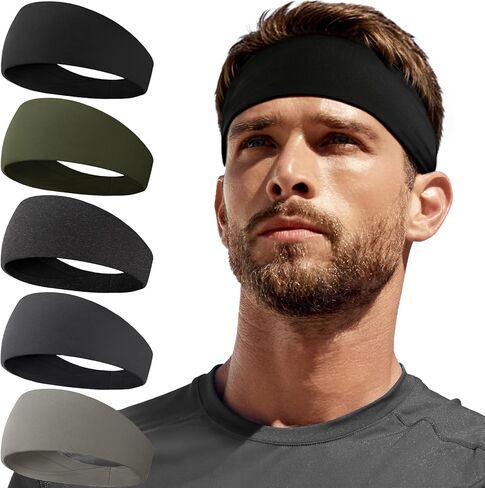 5 Pack Running Headbands, Workout Sweat Band Moisture Wicking Sports Headband for Men/Women in Saudi Arabia