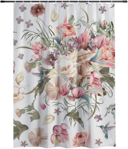 ستارة دش بطبعة الطائر الطنان مع خطافات، ستارة دش ريترو مقاومة للماء للصيف، ستائر شاطئ قابلة للغسل من القماش للحمام لقضاء العطلات بديكور بوهو 60 × 72 بوصة in Kuwait